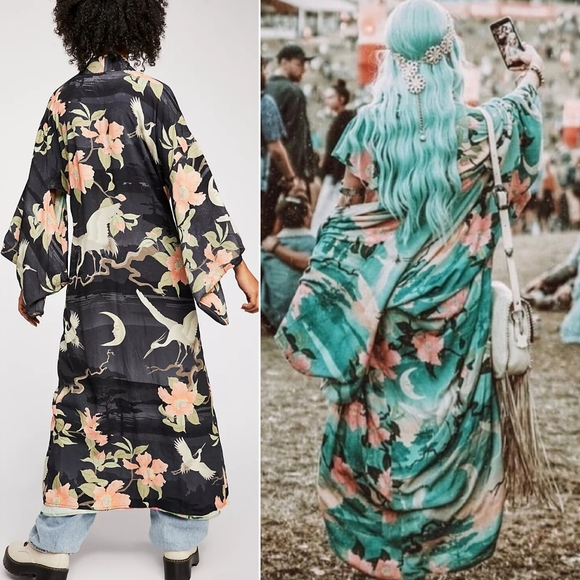 New Spell Designs Nightingale Reversible Kimono Robe Teal Black S/M Duster Lily - Picture 4 of 16